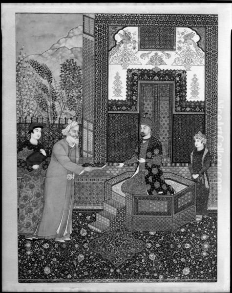 Firdawsi Presents His Work to Mahmud Oil Painting by Hossein Behzad