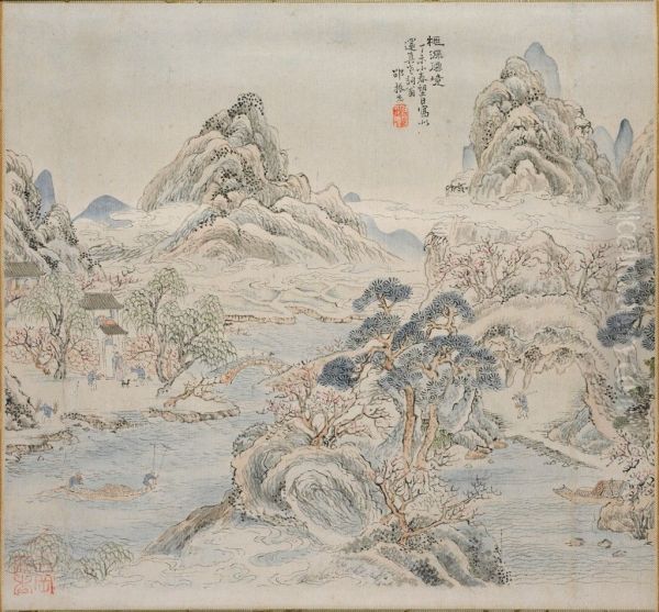 Peach Blossom Spring (after Shao Zhenxian) Oil Painting by Ike no Taiga