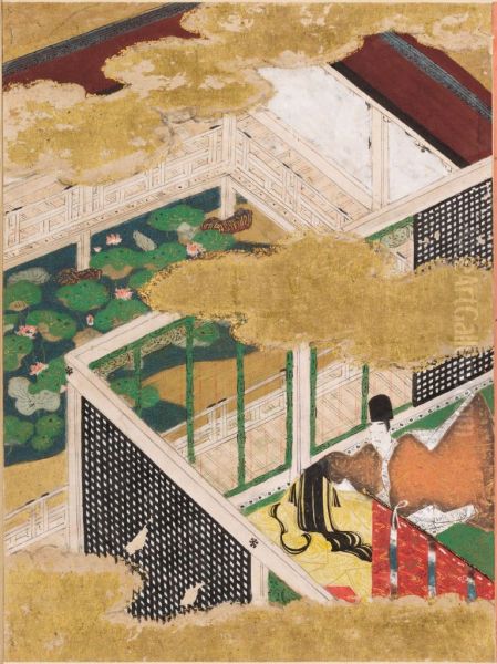 ge), Illustration to Chapter 35 of the Tale of Genji (Genji monogatari) Oil Painting by Tosa Mitsunobu