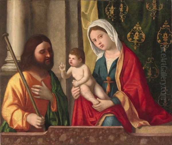 The Virgin and Child with Saint James Major Oil Painting by Andrea Previtali