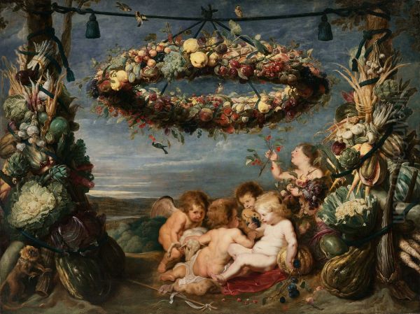 The Christ Child with the Infant Saint John the Baptist and Angels Oil Painting by Frans Snyders