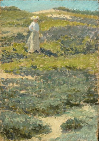 Woman Standing in a Landscape Oil Painting by William Merritt Chase