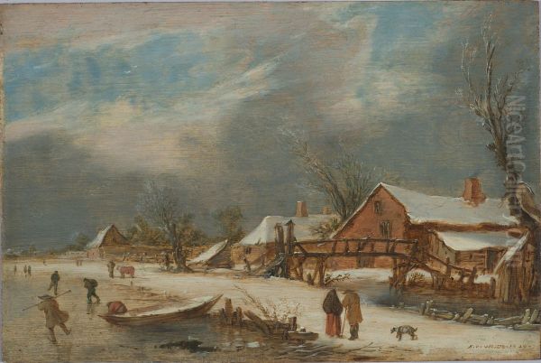 A Winter Landscape Oil Painting by Esaias Van De Velde