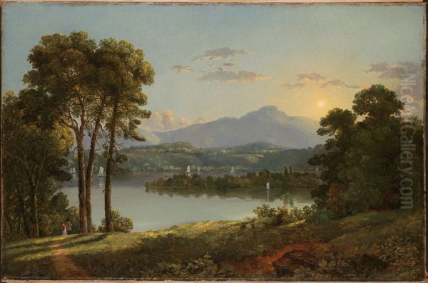 View on the Hudson Oil Painting by Christopher Pearse Cranch