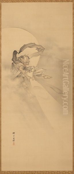 Wind God Oil Painting by Kobayashi Eitaku