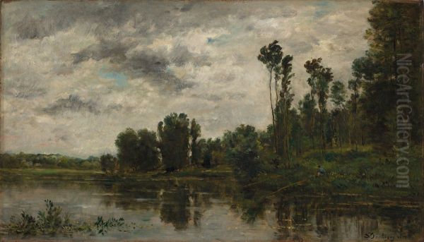 View of the Oise River Oil Painting by Charles-Francois Daubigny