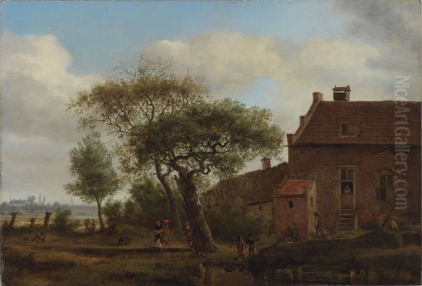 Landscape with Farmhouse Oil Painting by Jan Van Der Heyden