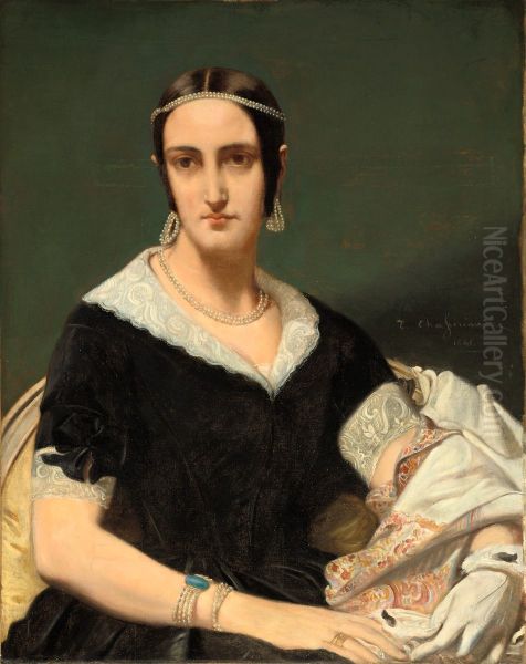 Portrait of a Young Woman with Pearl Necklaces Oil Painting by Theodore Chasseriau