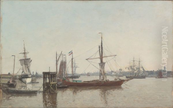 View of the Port from the Tete de Flandres Oil Painting by Eugene Louis Boudin