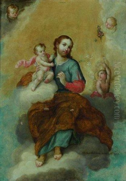 Saint-joseph Portant L'enfant Jesus Oil Painting by Miguel Cabrera