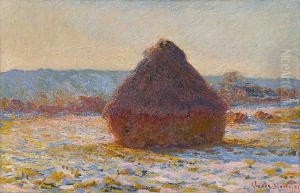 Grainstack in the Sunlight, Snow Effect Oil Painting by Claude Monet