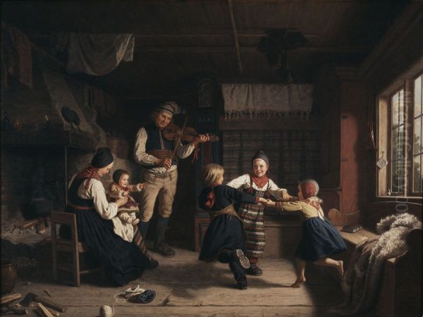 Sunday Evening in a Farmhouse in Dalecarlia Oil Painting by Amalia Lindegren