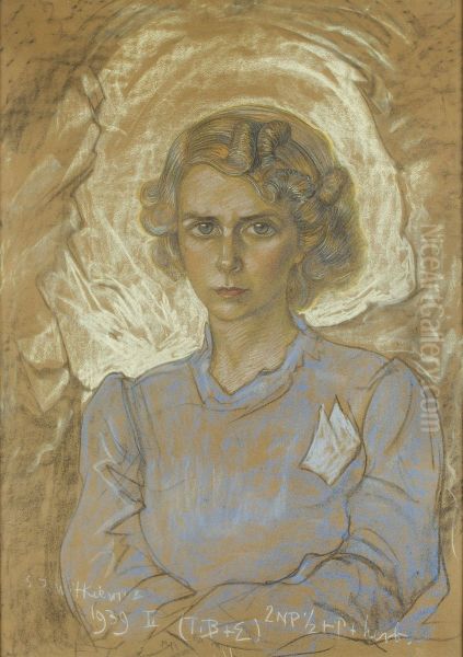 Portrait of Wanda Janiszowska-Groniowska Oil Painting by Stanislaw Ignacy Witkiewicz