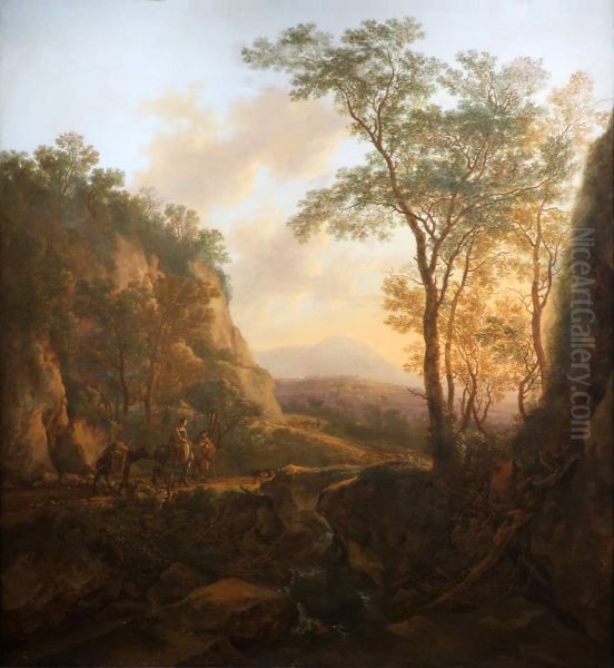 Landscape with Travelers on a Path under a Waterfall Oil Painting by Jan Both