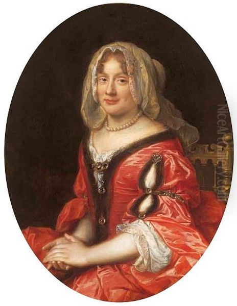 Portrait of a woman in Polish costume, most probably Claudine Francoise Mignot, wife of John Casimir Vasa Oil Painting by Pierre Mignard I