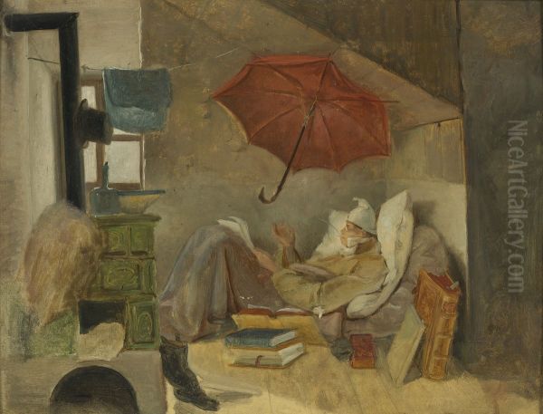 The poor poet (sketch) Oil Painting by Carl Spitzweg