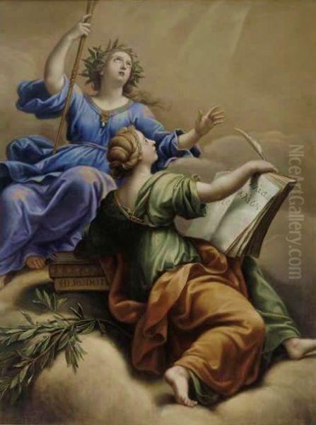 Euterpe and Clio Oil Painting by Pierre Mignard I