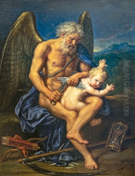 Time cutting the wings of Cupid Oil Painting by Pierre Mignard I