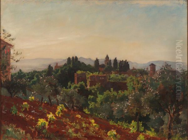 View of Alhambra Oil Painting by Laurits Tuxen