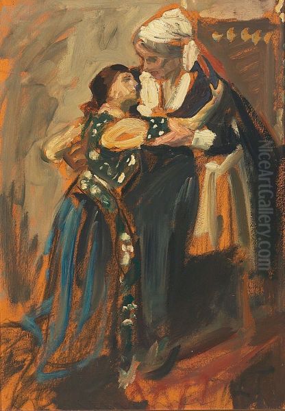 Mother and daughter. Illustration of the reunion of North Schleswig with Denmark, 1920. Oil Painting by Laurits Tuxen