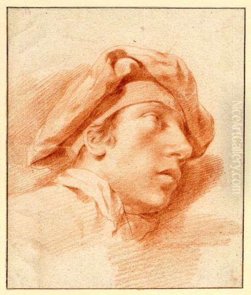 Head of a young man looking up, almost in profile to r, wearing a soft cap close over his brow, possibly a self-portrait Oil Painting by Dirck Helmbreker