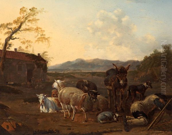 Landscape with a Sleeping Herdsman Oil Painting by Karel Dujardin