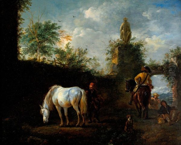 A Hawking Party Oil Painting by Philips Wouwerman