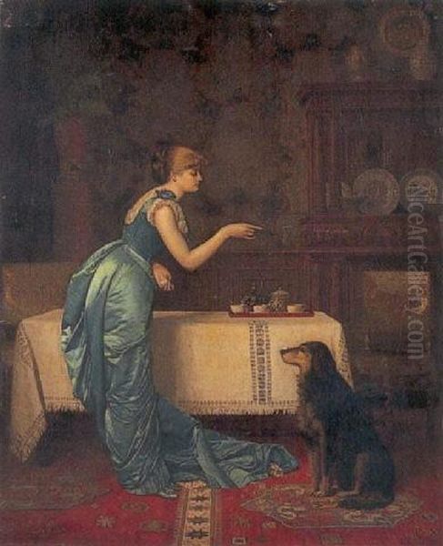 Training For Tea Oil Painting by Auguste Hector Cabuzel