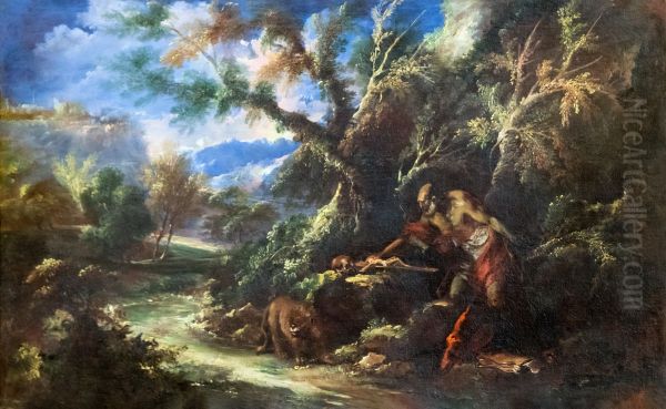 Saint Jerome dans le desert - Marco Ricci - Musee des Beaux-Arts de Narbonne Oil Painting by Marco Ricci