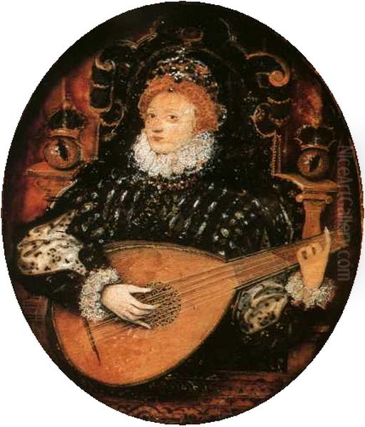 Elizabeth I Playing a Lute Oil Painting by Nicholas Hilliard