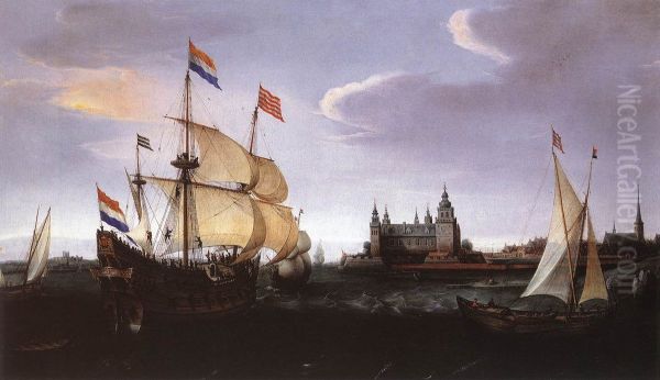 Hollandse schepen in de Sont. Oil Painting by Hendrick Cornelisz Vroom