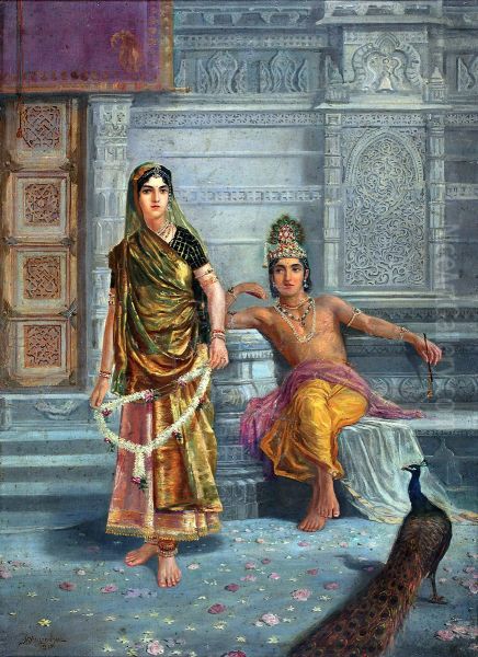 Radha and Krishna Oil Painting by M. V. Dhurandhar