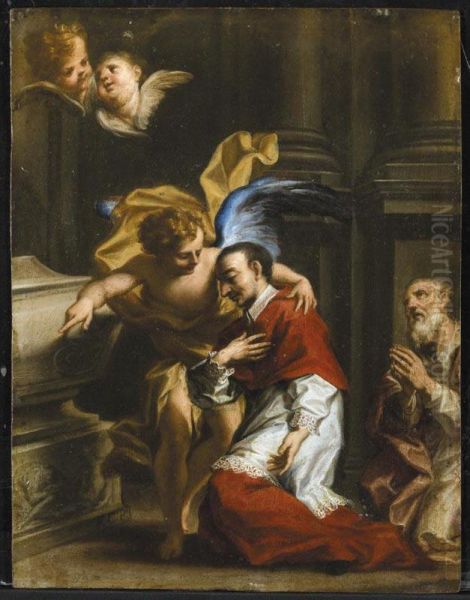 San Carlo Borromeo Confortato Da Un Angelo Oil Painting by Francesco Caccianiga