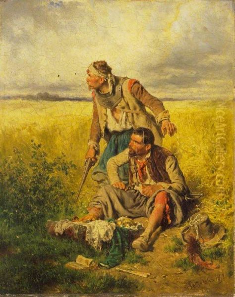 Robbers in a Cornfield Oil Painting by August von Pettenkofen