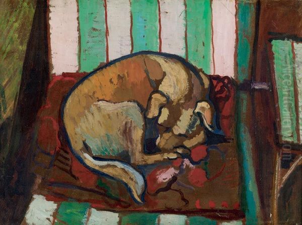 Chien endormi sur un coussin Oil Painting by Suzanne Valadon