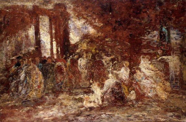 A Summer Court Oil Painting by Adolphe Joseph Thomas Monticelli