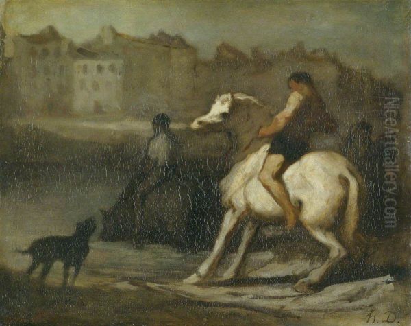 The Watering Place Oil Painting by Honore Daumier