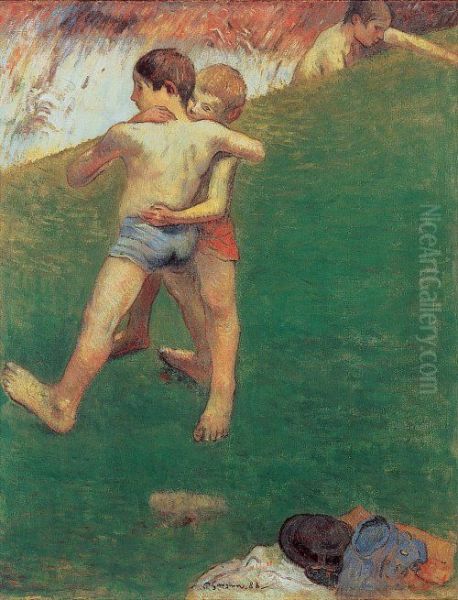 Les Jeunes lutteurs, ou Enfants luttant I Oil Painting by Paul Gauguin