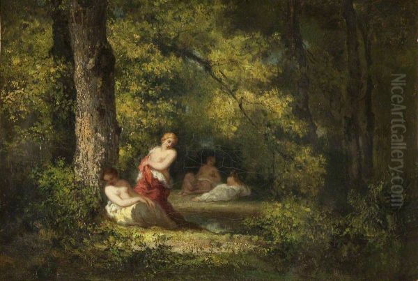 Four Nymphs in a Wood Oil Painting by Narcisse Virgilio Diaz