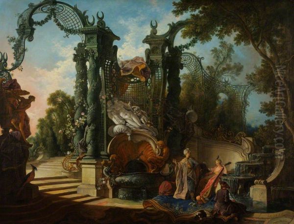 Garden with Eastern Figures Oil Painting by Jacques de Lajoue