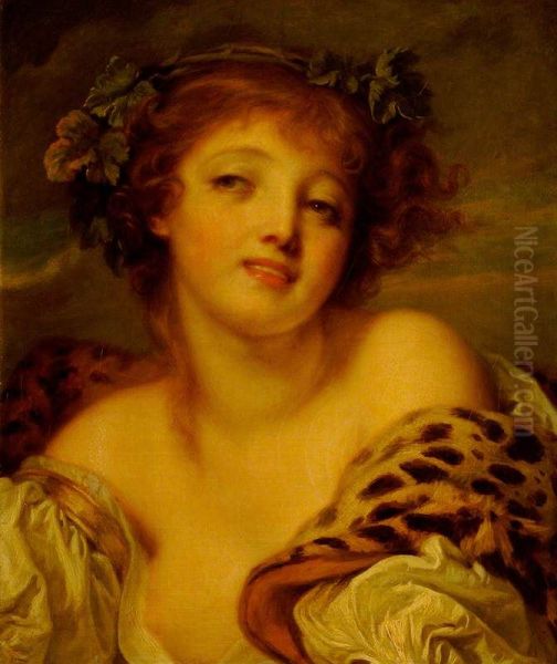 A Bacchante Oil Painting by Jean-Baptiste Greuze