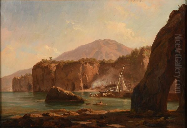 Grottes et falaises au bord de la mer Oil Painting by Jacques Raymond Brascassat