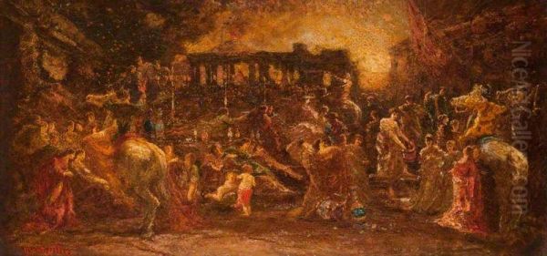 Destruction of Pompeii Oil Painting by Adolphe Joseph Thomas Monticelli