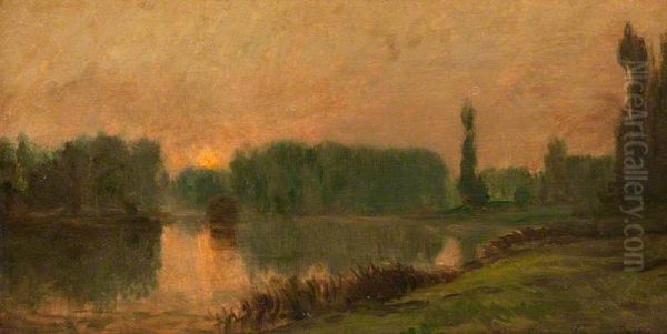 Le coucher de soleil Oil Painting by Charles-Francois Daubigny