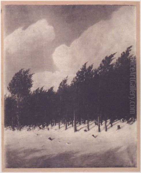 Forest in snow Oil Painting by Stanislaw Ignacy Witkiewicz