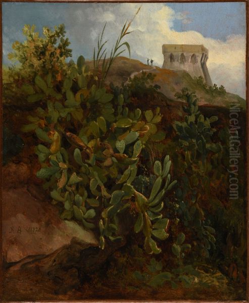 Tour et cactus Oil Painting by Jacques Raymond Brascassat