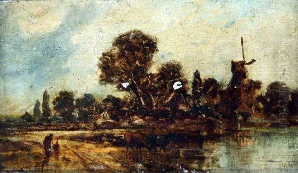 Landscape with a Mill (2) Oil Painting by Charles-Francois Daubigny