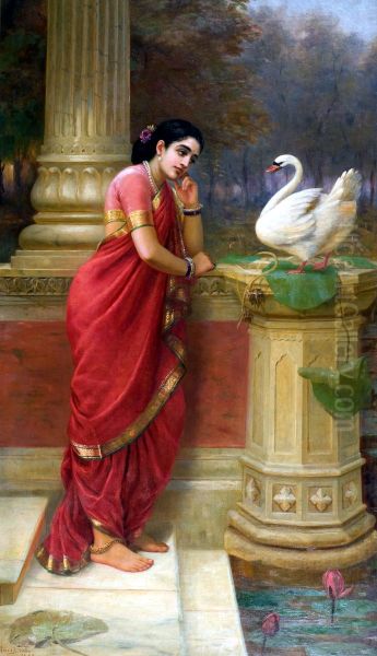 Hamsa Damayanti Oil Painting by Raja Ravi Varma