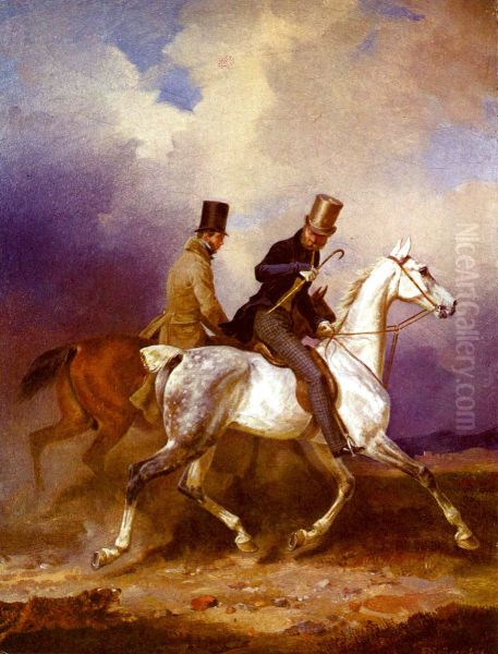 Prince Wilhelm Riding out in the Company of the artist Oil Painting by Franz Kruger