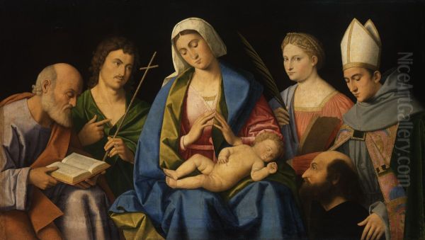 Madonna and Child with Saints and Donor Oil Painting by Vincenzo Catena